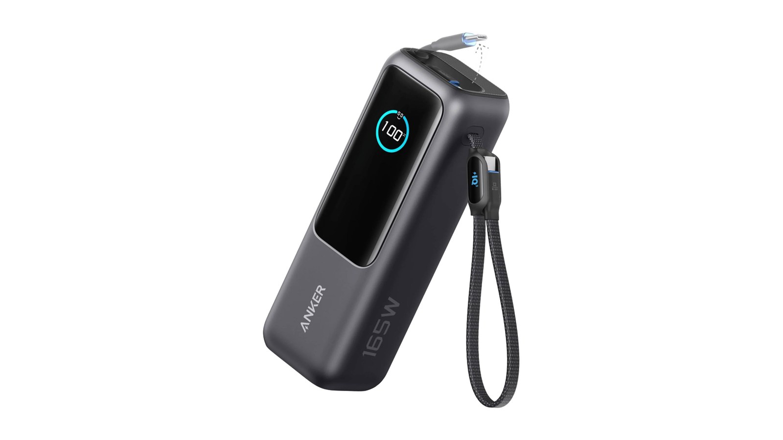 Anker Power Bank 25K, 165W, Built-In USB-C and Retractable Cable Black