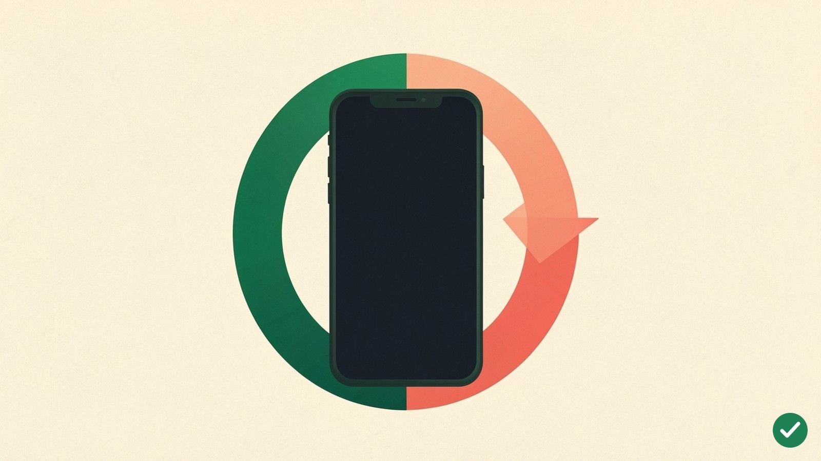Ilustrace smartphonu zepředu, kolem kterého je velká kruhová šipka