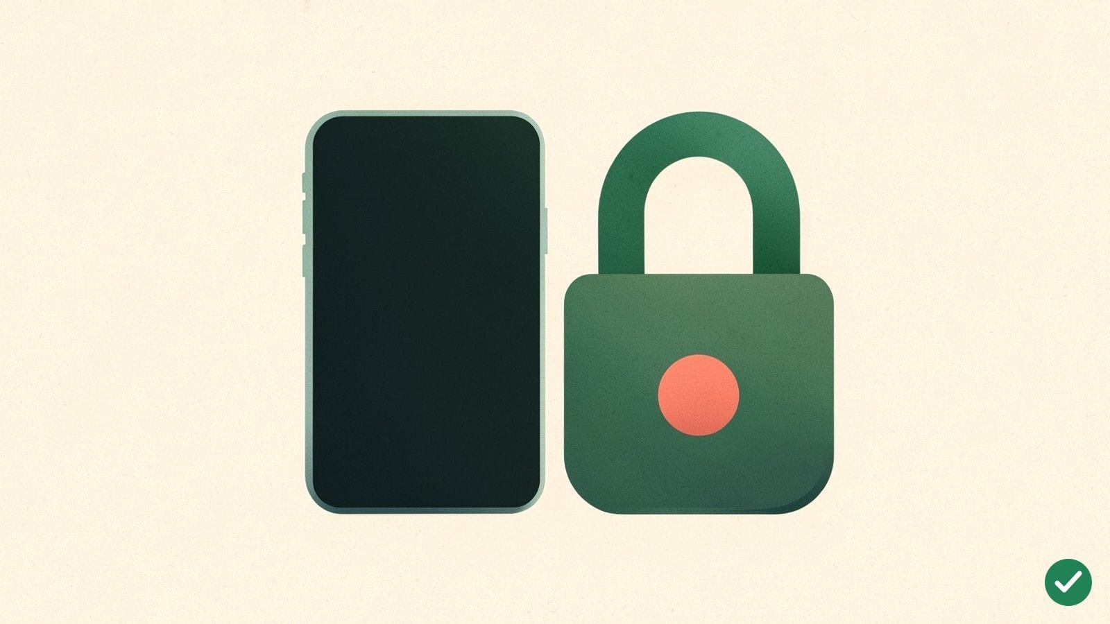 Ilustrace chytrého telefonu zepředu vedle velkého jednoduchého zámku