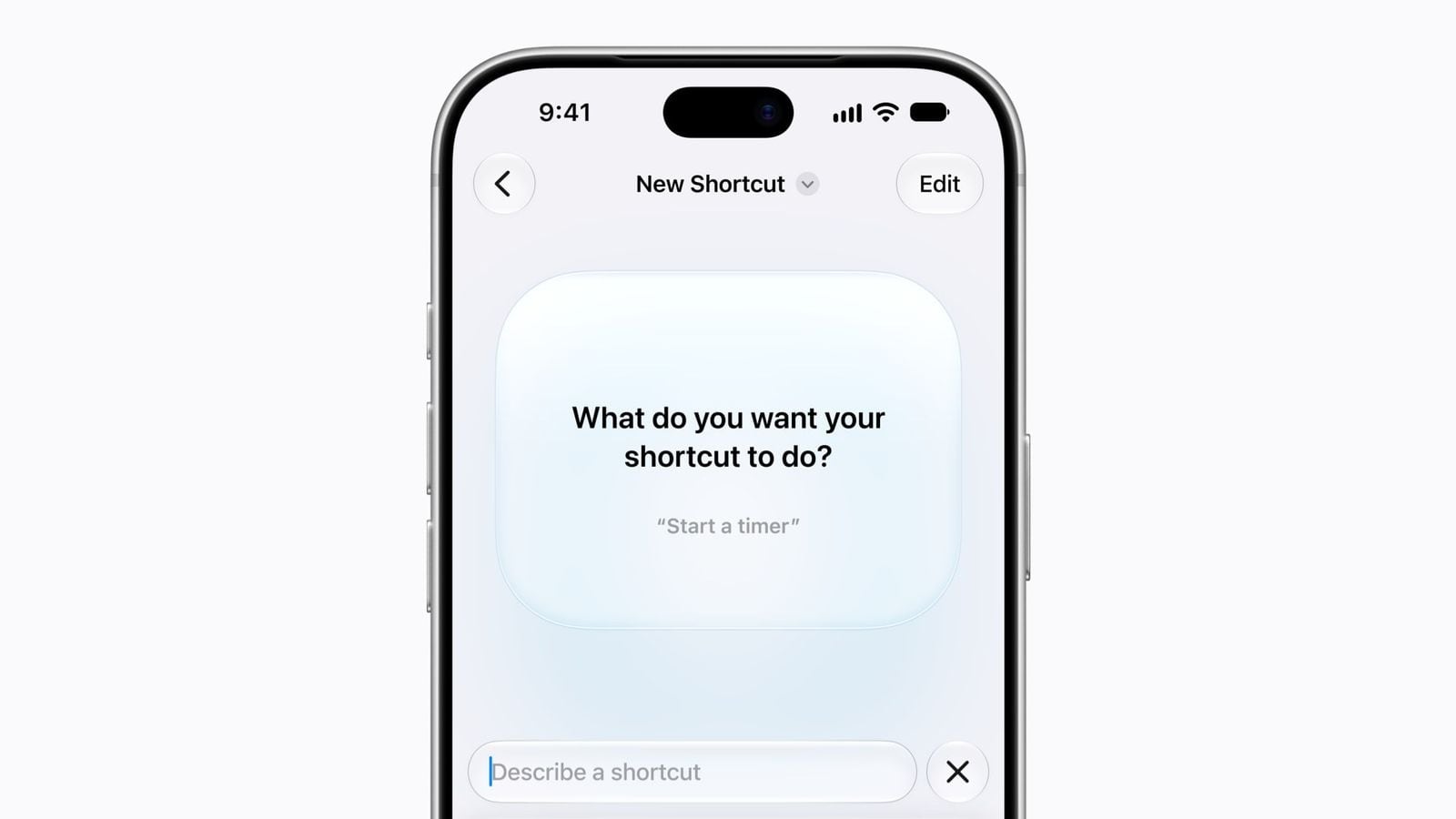 Na iPhone 18 Pro uživatel pomocí nástroje Popsat zkratku vytváří zkratku Compose a message