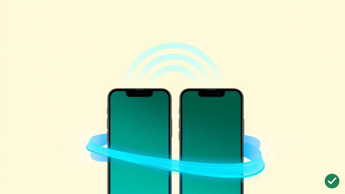 Ilustrace dvou smartphonů propojených zářící signálovou vlnou
