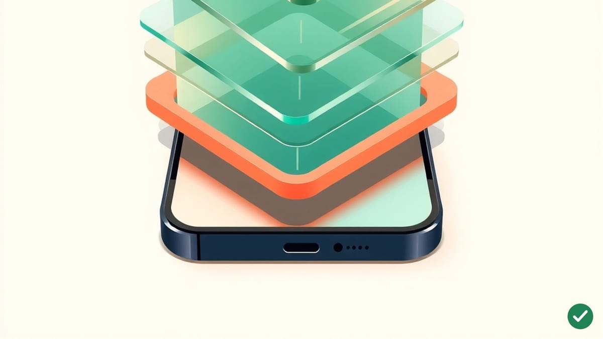 Skleněné ikony aplikací nad displejem smartphonu
