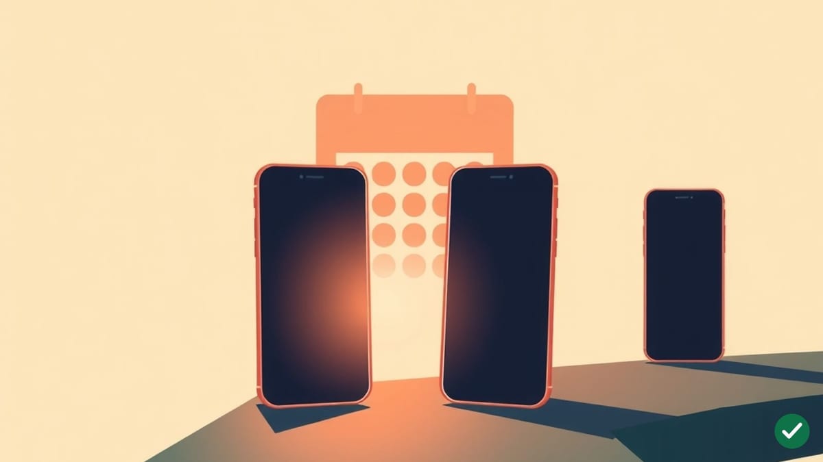 Ilustrace siluet telefonů na dopravníku, jedna září blíž, ostatní mizí v dálce