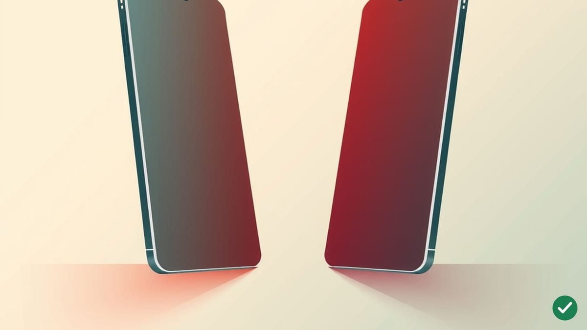 Ilustrace dvou smartphonů ve stříbrné a tmavě červené barvě proti sobě