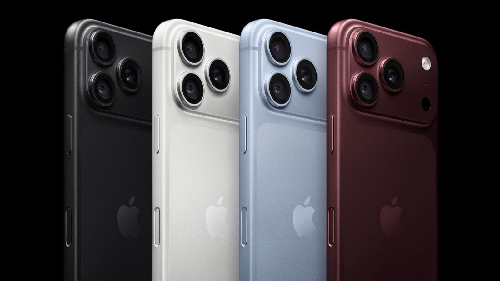 iPhone 18 Pro v černé, stříbrné, ledově modré a vínové barvě