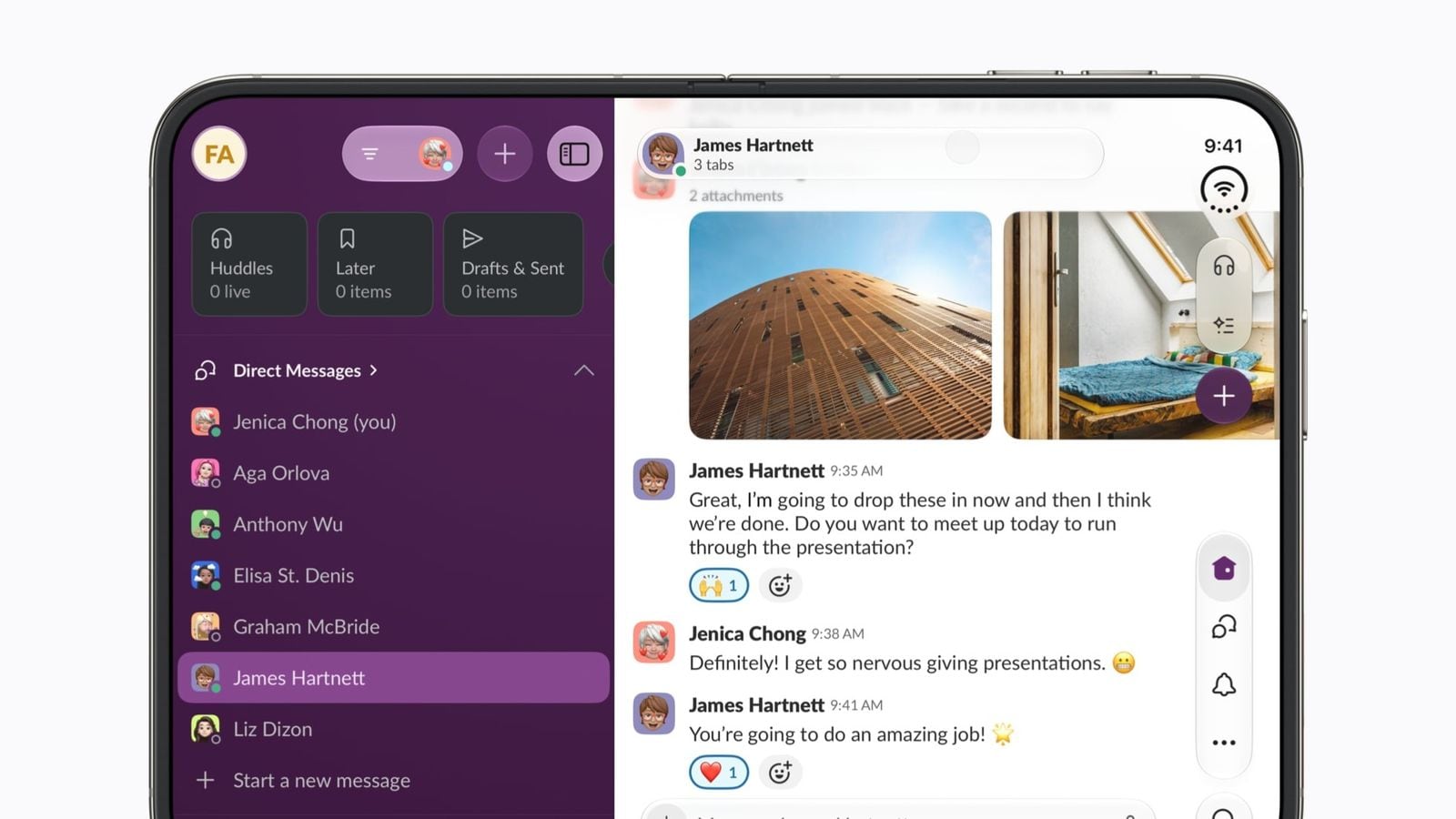 Rozhraní aplikace Slack na iPhone Duo
