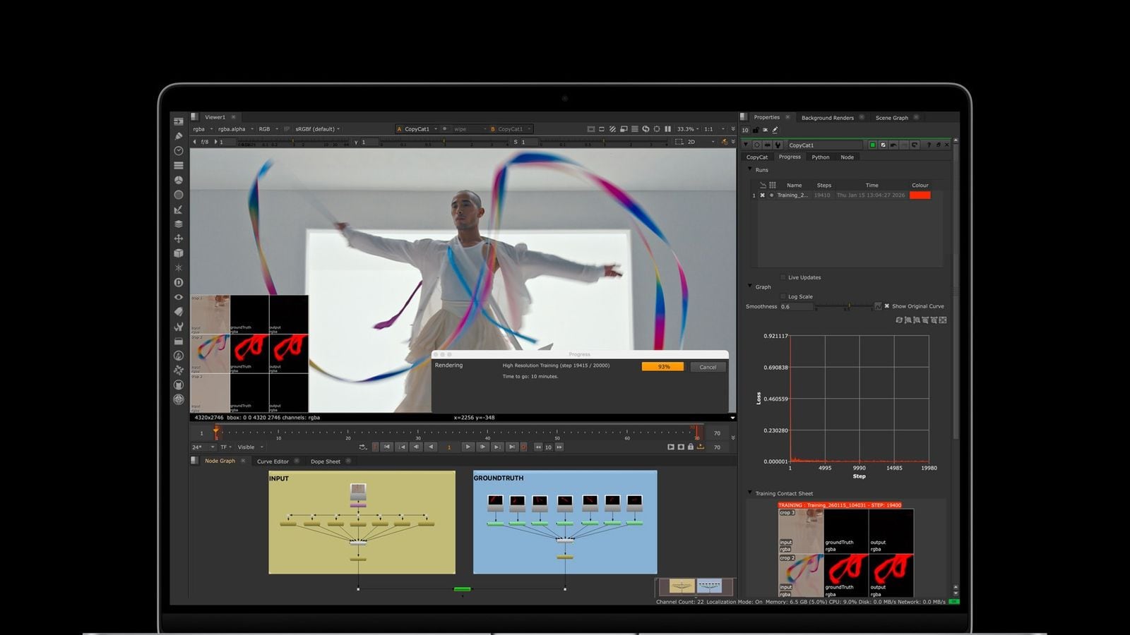 MacBook Pro shows a video-editing screen in NukeX.