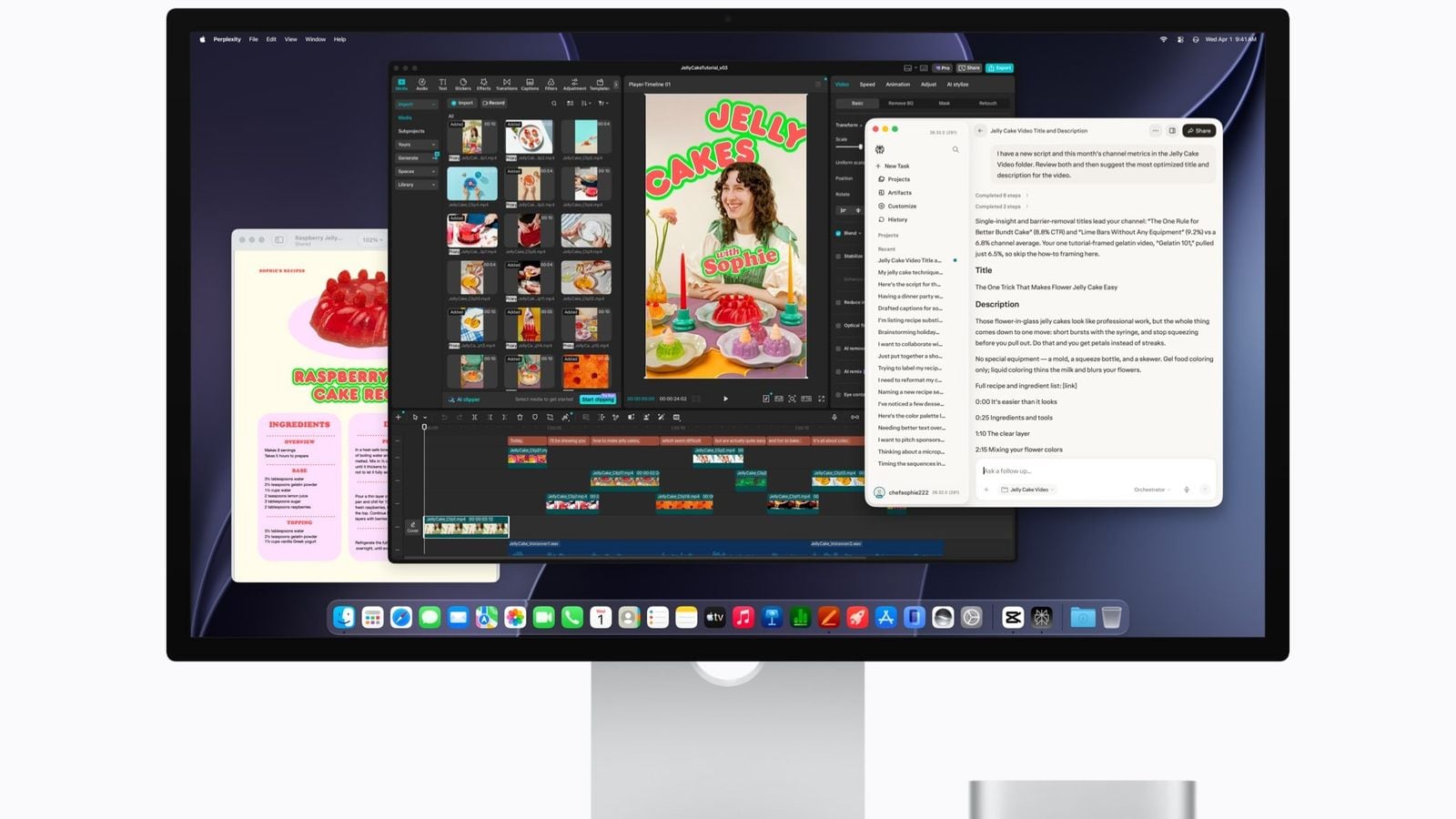 Mac mini s čipem M6 a displejem, na kterém běží Perplexity